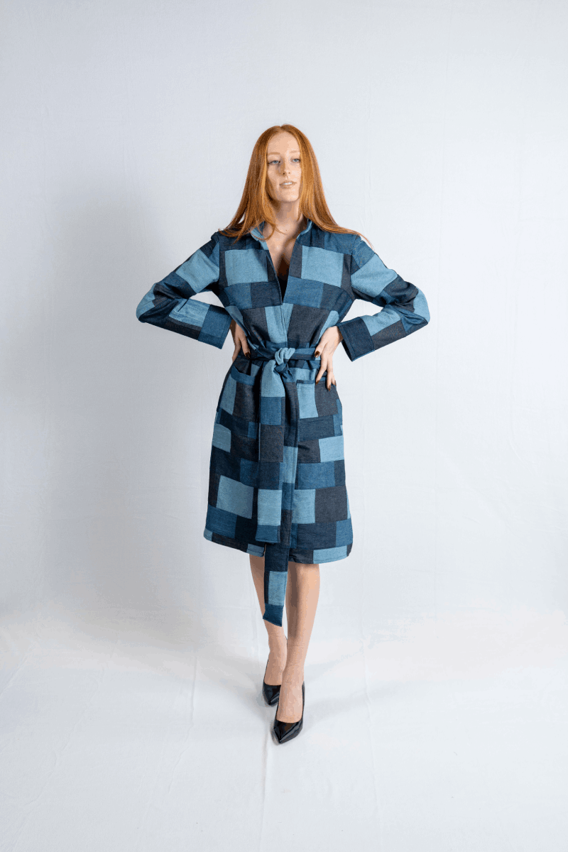 Patchwork Denim Duster Coat Dress