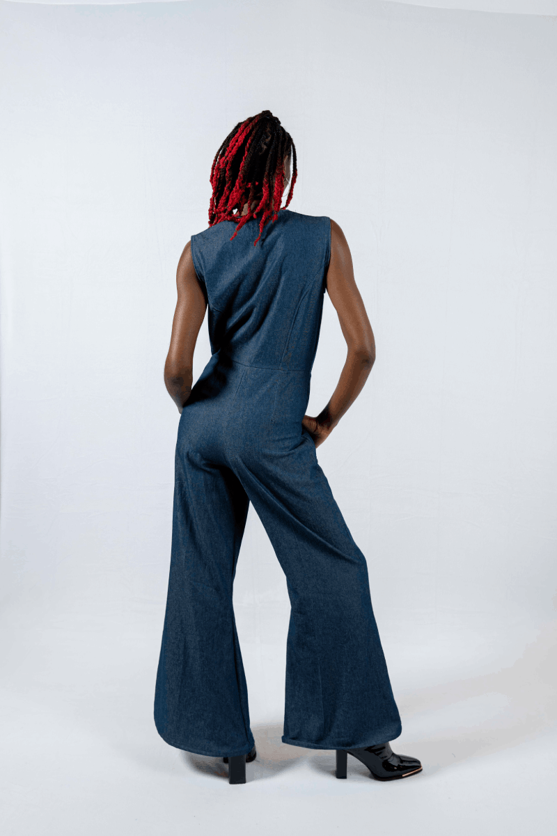 Flare Leg Denim Jumpsuit