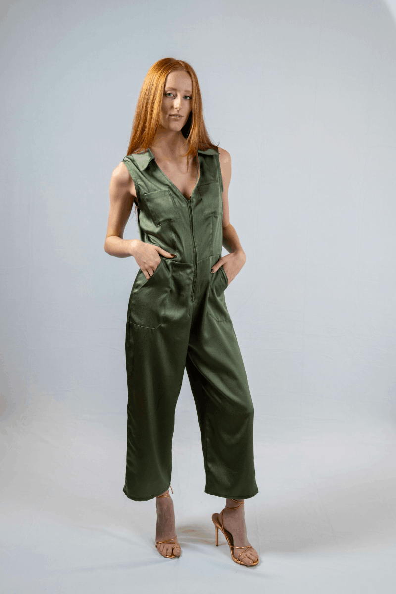 (Women's) Sleeveless Jumpsuit Olive