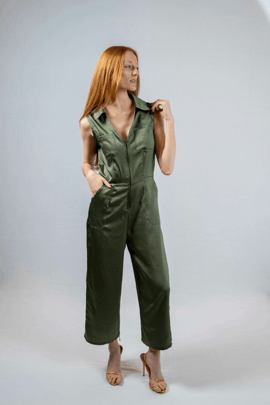 (Women's) Sleeveless Jumpsuit Olive